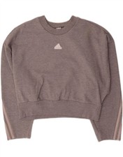 ADIDAS Womens Crop Oversized Sweatshirt Jumper UK 8/10 Small Grey Cotton JA07