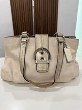 Bolso de Mano Coach Soho East West Cuero Crema Borde Metálico Cartera Bolso de Hombro Cartera