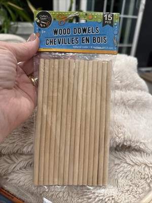 Wood Dowels 2cm x 6 Inch Natural Wooden Dowels 15ct/Pk For Crafts New In Pkg