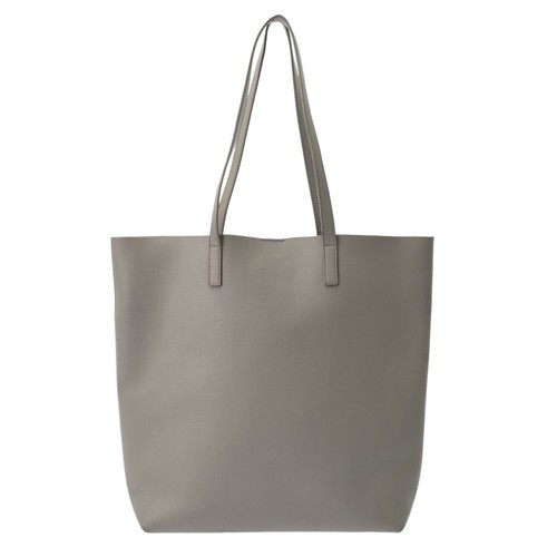 YSL Saint Laurent Shopping Tote Shoulder Bag Gray Calf Leather Magnet Women's