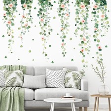 Green Hanging Vine Leaves Wall Sticker Peel and Stick, Vinyl Plants Wall Deca...
