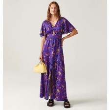 Ba$sh Cecilia Flutter Sleeve Maxi Dress Tiered Floral | Blue | SZ M