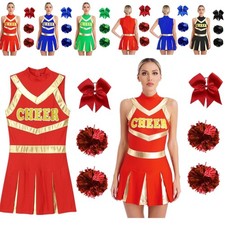 US Women Cheer Skirt Costumes Flower Ball Dress Gymnastics Outfits Performance