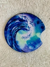 Car Coasters Cup Holders Absorbent Neoprene Set of 2 ~ Tidal Wave