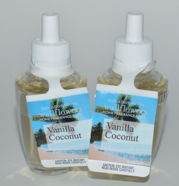 2 BATH BODY WORKS VANILLA COCONUT WALLFLOWER FRAGRANCE REFILL BULB PLUG