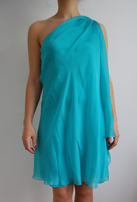 halston heritage green one shoulder dress Halston Heritage One Shoulder Flowy Dress, Green, Size 4