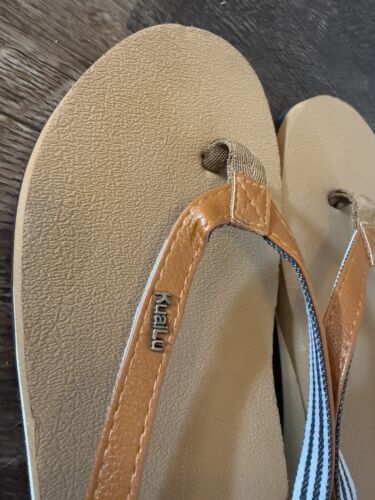 Olukai Sandals Womens SZ 10 Aukai Flip Flops Tan Leather Thongs Beach Outdoor - Picture 4 of 5