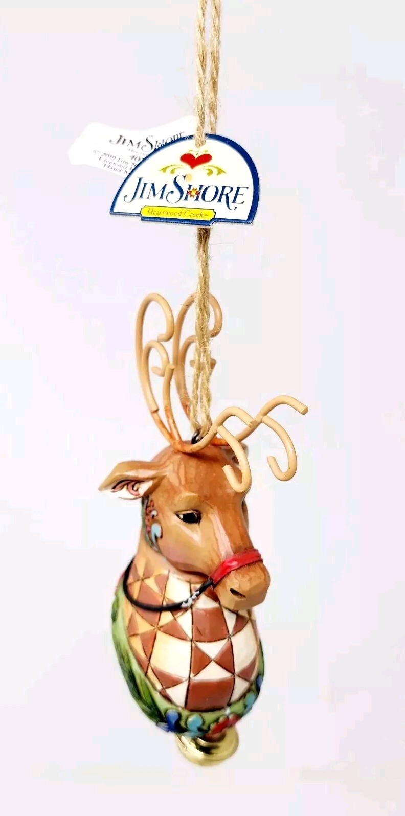 Jim Shore: Reindeer w/ Dangle Bell Holiday Hanging Ornament Enesco