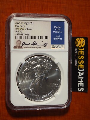 2024 (P) SILVER EAGLE NGC MS70 STAR PRIVY FIRST DAY ISSUE JOEL 