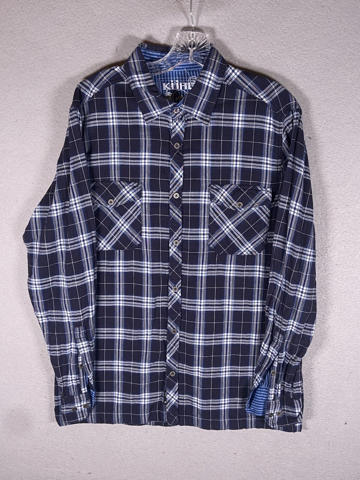 Kuhl Shirt Mens Size M Blue Plaid Eluxor Long Sleeve Pockets Hiking Outdoor