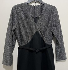 Vintage Better Mall Maxi Dress Silver Glitter Black Belted Formal Party 42” Bust
