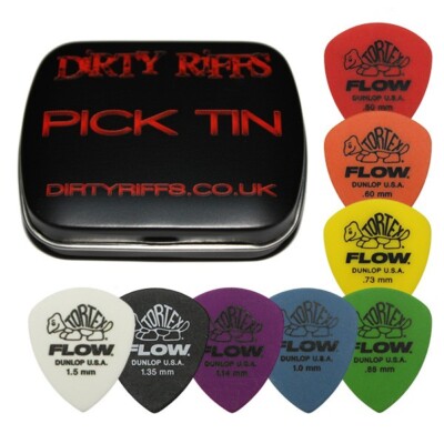 8 x Dunlop Tortex Flow Standard Gitarren-Plektren Gitarrenplektren - je 1 in einer Plektrum-Dose