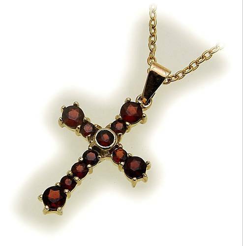 Pendentif Croix En Grenat Or Jaune 14 Carats (585) - Neuf Avec étiquettes - Allemagne