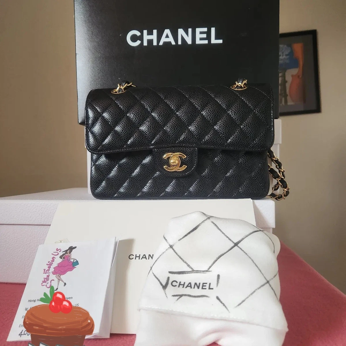 NWT Chanel Classic O-Case Mini Pouch Coin Wallet Black Caviar with Gold