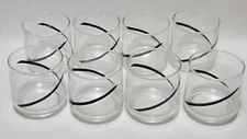 8 Libbey Crisa Black And White MCM Geometric Glass Tumblers 
