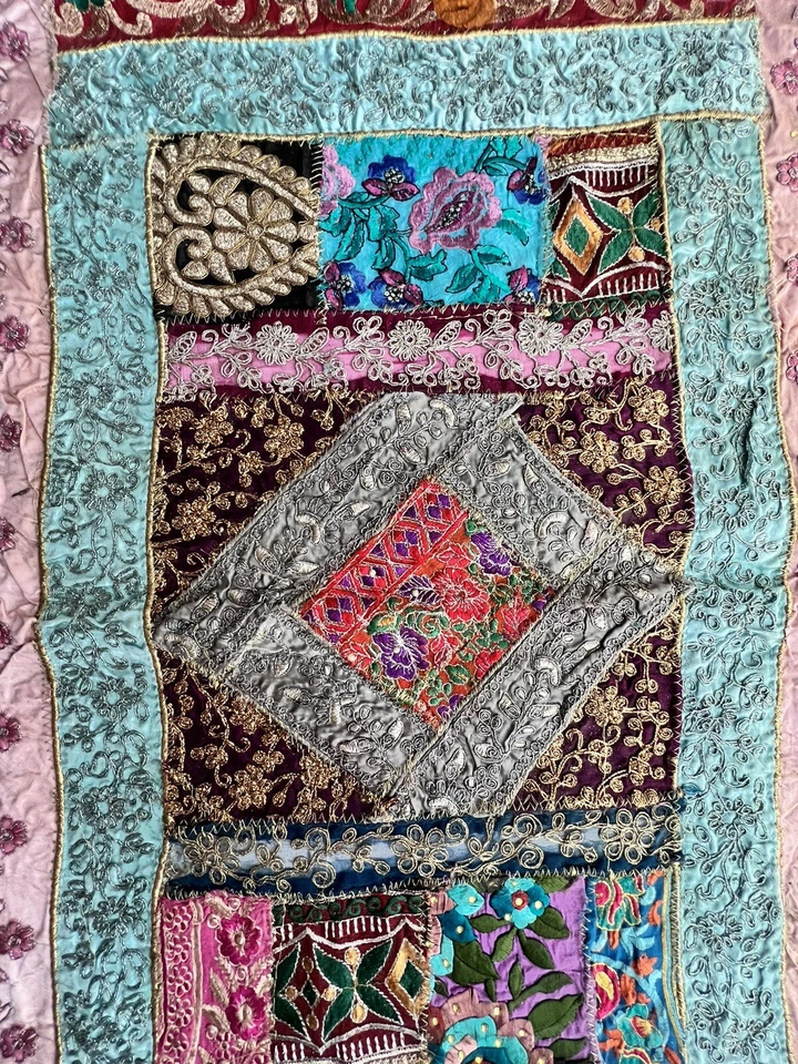 Corredor de mesa étnico boho indio bordado hecho a mano retazos vintage mantel individual Foto 4 de 4