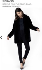 J Brand Black Faux Fur Coat In Black Size L
