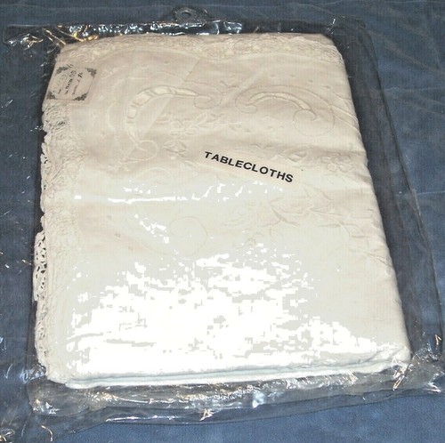 (T02) Vintage - NEW - Bright White Battenberg Lace 72" x 126" Oblong Tablecloth - 第 1/5 張圖片