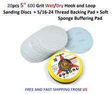20pcs 5" 600 Grit Wet/Dry Hook  Loop Sanding disc 5/16-24 Backing Pad Soft pad