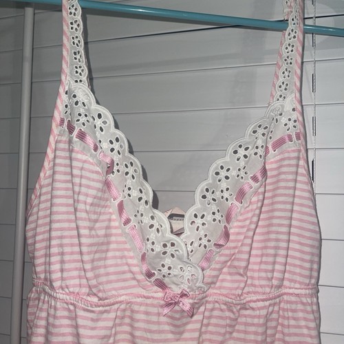 Victoria’s Secret Sexy Country Cotton Pink/White Stripe Eyelet Lace Babydoll S - Picture 14 of 21