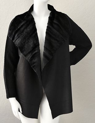 C.O.C. Faux Suede Faux Fur Open Front Sweater Jacket Black Plus 1XL 2XL - New!