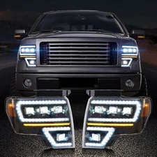 VLAND LED Headlights For 09-14 Ford F-150 Black Projector Headlamps Assembly Set