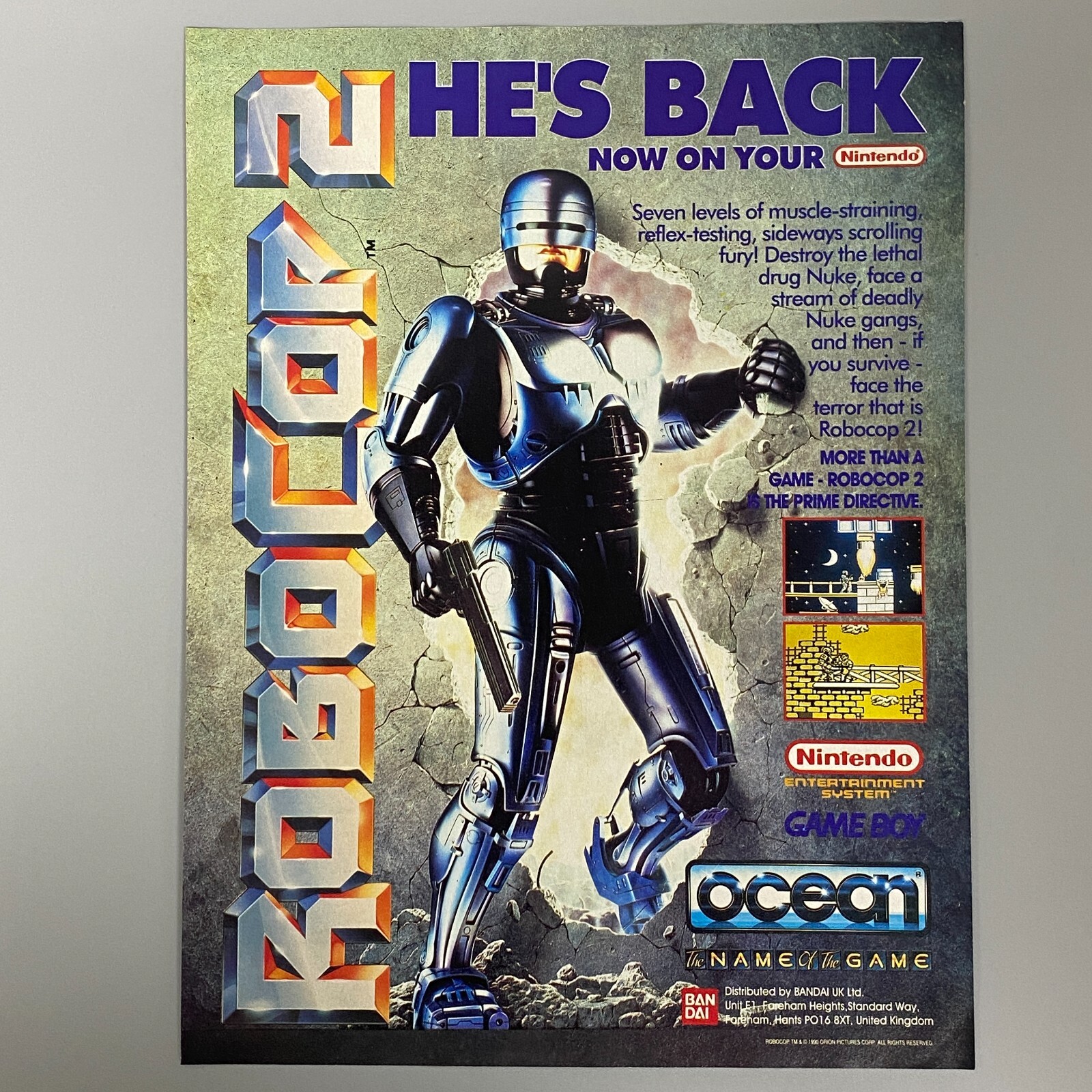 ROBOCOP 2 NINTENDO GAME BOY NES FAMICOM OCEAN 1992 VINTAGE RÉTRO ANNONCE