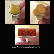 BALTIC BUTTERSCOTCH AMBER or CORAL STERLING SILVER MODERN HANDMADE RING