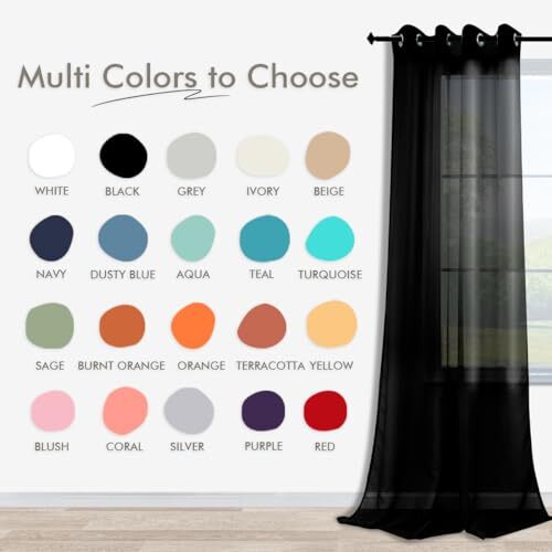 Sheer Curtains 63 Inch Length for Office,Lace Gothic Curtains 52x63 Black - Bild 4 von 7