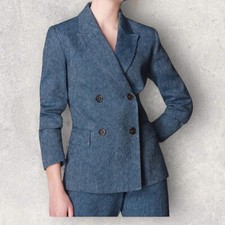 L K Bennett Blue Wilson Linen Blend Double Breasted Blazer Size 6 Bnwt