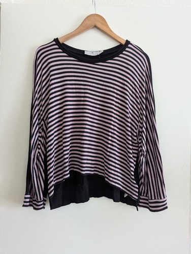 Adidas by Stella McCartney pink black striped hi lo wide 3/4 sleeve top size M