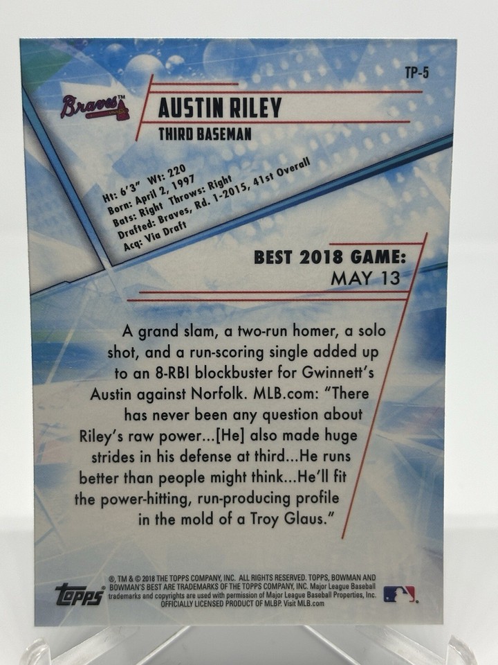 2018 Bowman's Best - Top Prospects #TP-5 Austin Riley Atlanta Braves | eBay
