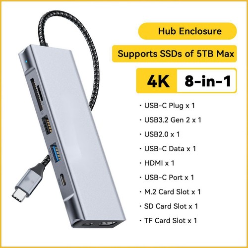 M.2 NVME SATA SSD USB-C HUB Enclosure Adapter USB3.2 PD100W 10Gbps 4K HDMI SD/TF - Picture 3 of 30