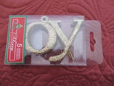 LOT OF 3 PACKS OF GLITTER ORNAMENTS 2 REINDEER, 1 "JOY" TOTAL 15 ORNAMENTS NIP