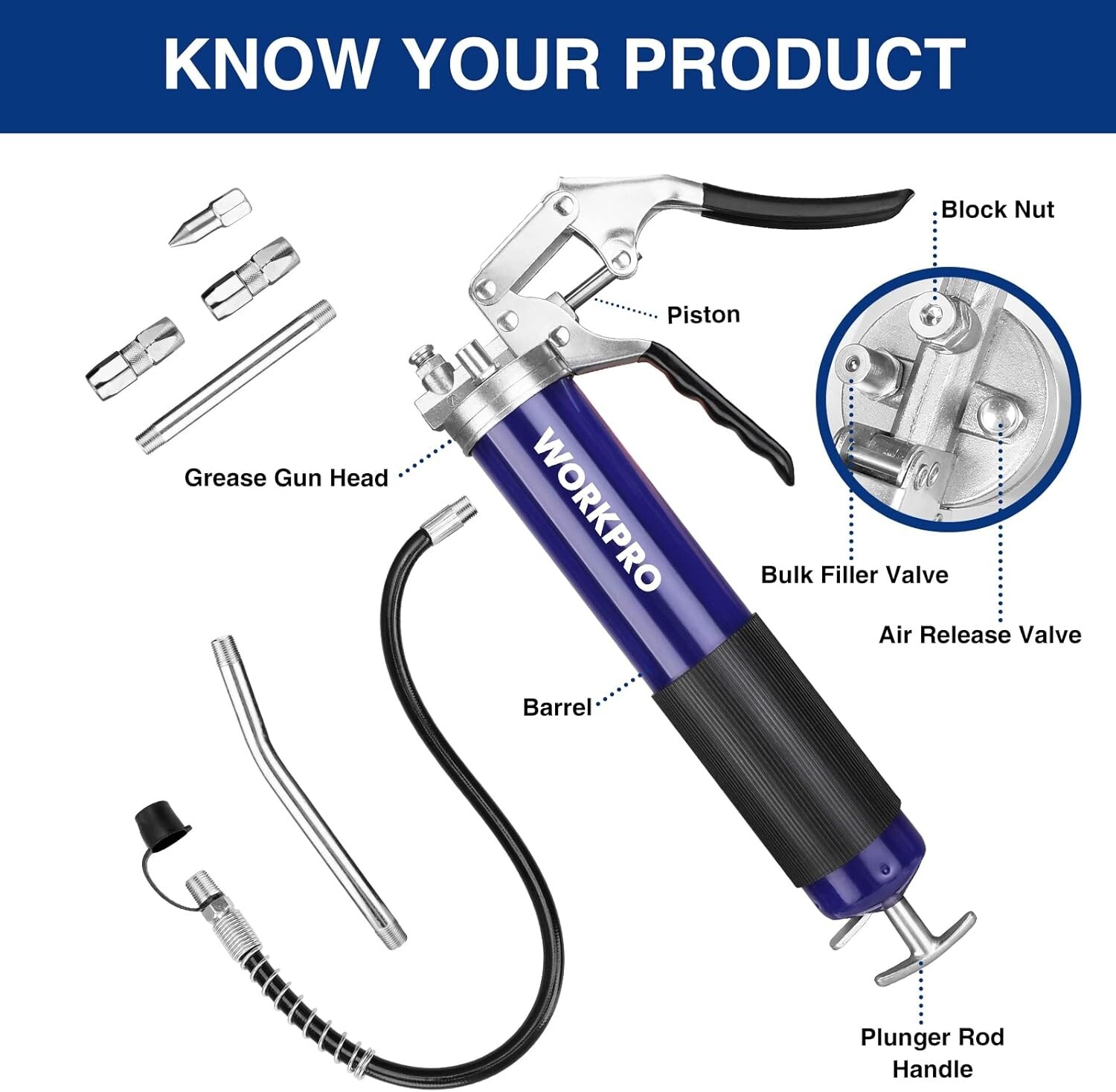 WORKPRO Grease Gun Kit, 6000PSI Heavy Duty Grease Gun with 18inch Flexible Hose