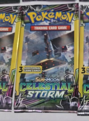 pokemon celestial storm booster pack 1x Pokemon Celestial Storm Sun & Moon 3 Card Mini Booster Pack