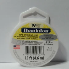 Beadalon Bead Stringing Wire Silver Color 19 Strand 0.38mm 15' 