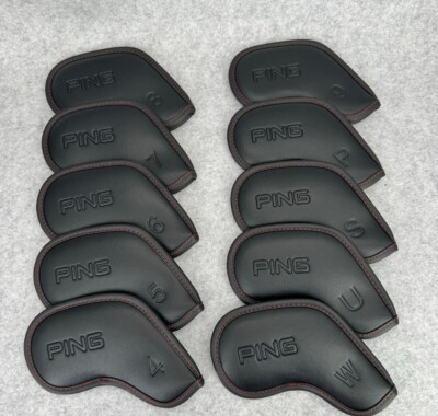 Black Ping Kunstleder Golf Eisen Abdeckung Headcover 10 Stück Kopfbedeckungen Magnetisch