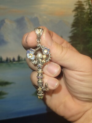 Barbara Bixby Design Sterling Silver 18k Pansy Butterfly Pendant QVC Gems 