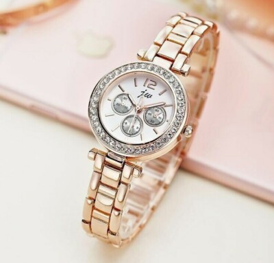 JW Chronograph Stil Damen Mädchen Analog Uhren Frauen Kristalle Bling Armbanduhr
