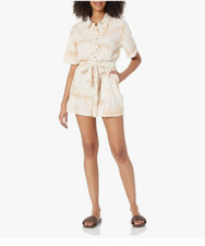 Roxy Real Yesterday Playsuit Womens Small Ivory Romper Palm Short Sleeve Shorts