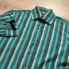 Banana Republic Shirt Mens Medium Green Stripe French Cuff 100 Cotton 15.5