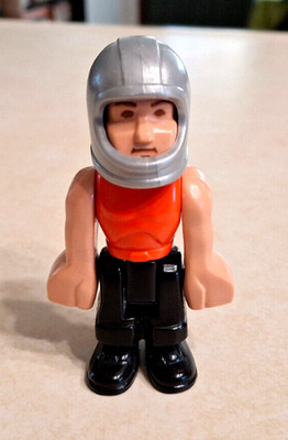 Vintage Fisher Price Construx Man Action Figure Gray Helmet Black Orange 1980s