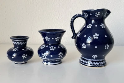 Gmundner Keramik Dirndl blu 3x Vasen Set angeschlagen GK2660 (2507DE1) 07/26 - Bild 1 von 4