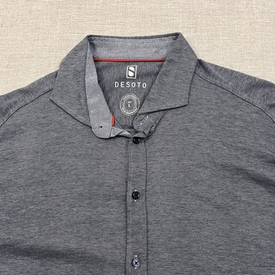 Desoto Shirt Mens Large Blue Long Sleeve Button Up Knit Performance Cotton
