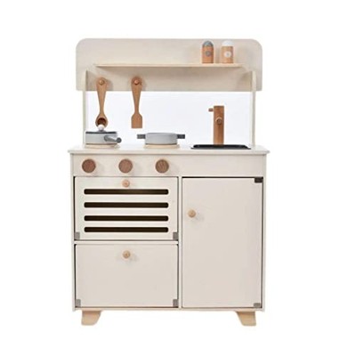 BTM Wooden Pretend Kitchen Set with Cookware Mini Kitchen Educational Toy for
