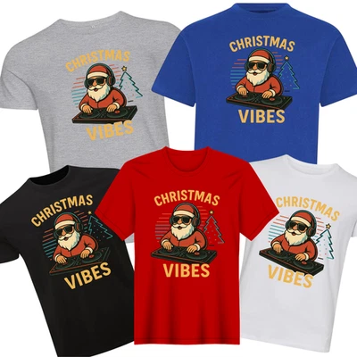 Christmas Vibes DJ Santa Graphic Printed Funky Festive Music Theme T-Shirt
