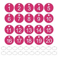 20Stk 1-20 Runde Id Nummernschilder SchlüSselanhäNger Mit Ring, Weiß-Rosa/Rot