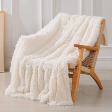 Decorative Extra Soft Fuzzy Faux Fur Throw Blanket 50" X 60",Solid Reversible Lo