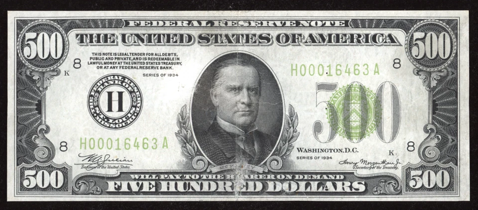 1934 $500 FRN Light Green Seal - Fr. 2201-H -  Choice VF - Image 2 of 3